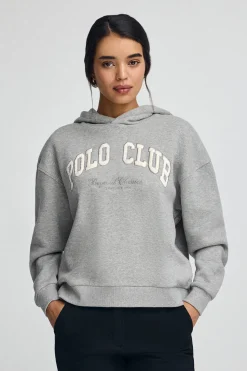Sudadera gris vigoré con capucha y logo Established 2012 Polo Club