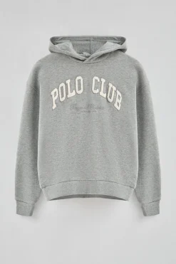 Sudadera gris vigoré con capucha y logo Established 2012 Polo Club