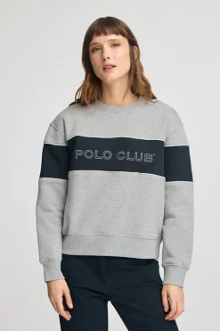 Sudadera gris vigoré de corte boxy y logo Polo Club
