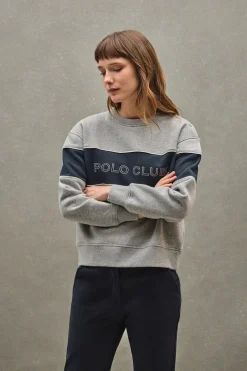 Sudadera gris vigoré de corte boxy y logo Polo Club