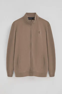 Sudadera marrón de cuello alto y cremallera con logo Rigby Go