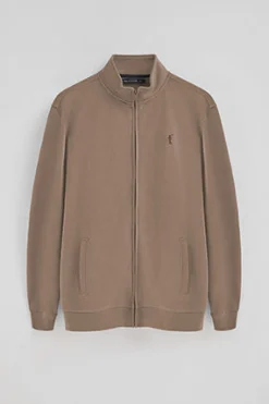 Sudadera marrón de cuello alto y cremallera con logo Rigby Go