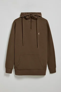 Sudadera marrón oscuro de media cremallera con capucha y bordado Rigby Go