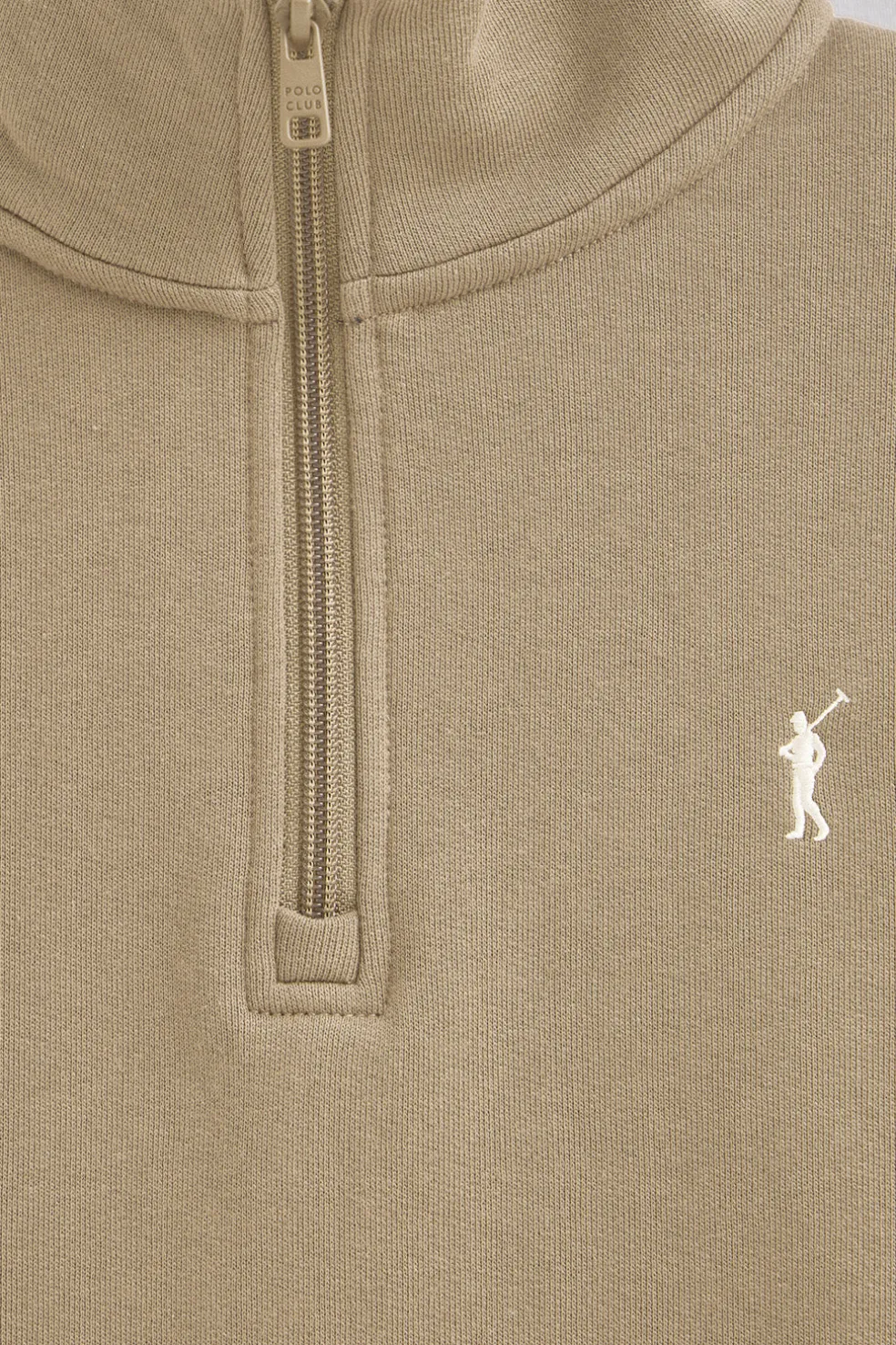 Sudadera marron claro con media cremallera y logo Rigby Go