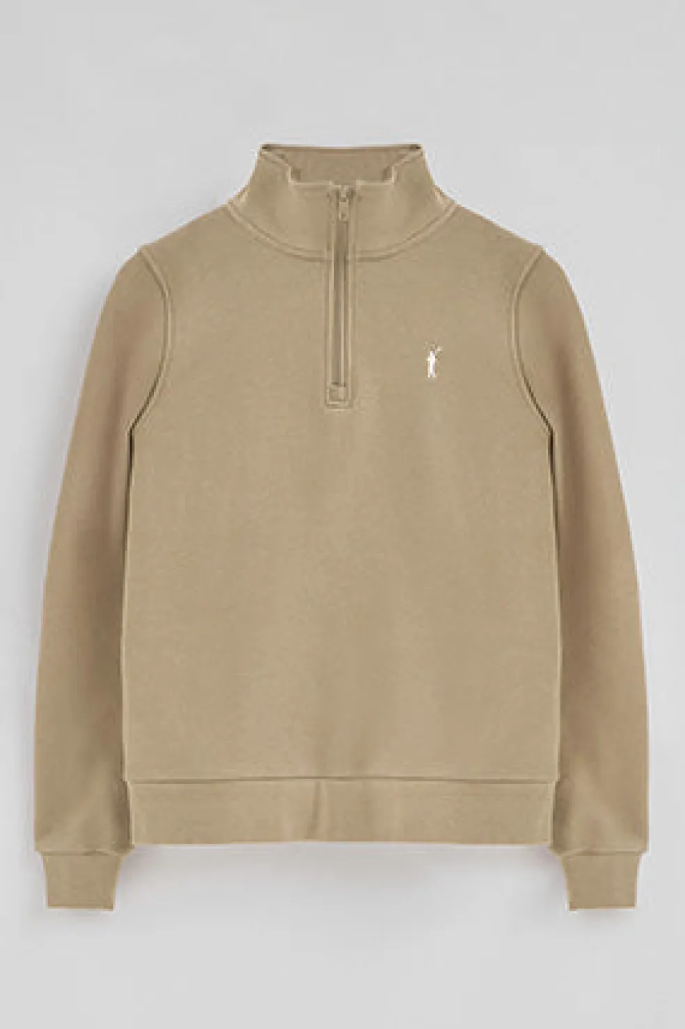 Sudadera marron claro con media cremallera y logo Rigby Go