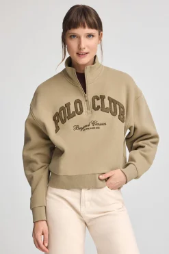 Sudadera marron claro con cuello alto y logo Established 2012 Polo Club