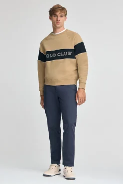 Sudadera marron claro de corte relajado, cuello redondo y logo Polo Club