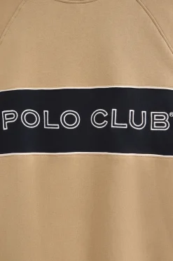 Sudadera marron claro de corte relajado, cuello redondo y logo Polo Club