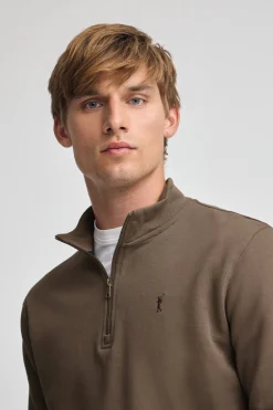 Sudadera marron de media cremallera con logo Rigby Go