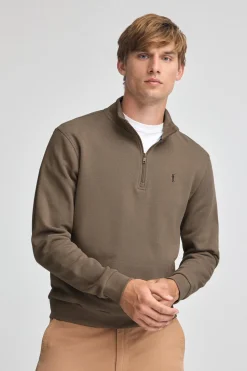 Sudadera marron de media cremallera con logo Rigby Go