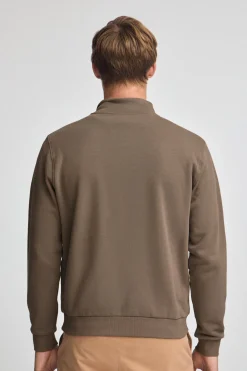 Sudadera marron de media cremallera con logo Rigby Go