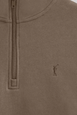 Sudadera marron de media cremallera con logo Rigby Go