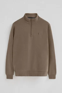 Sudadera marron de media cremallera con logo Rigby Go
