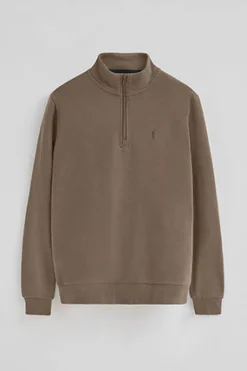 Sudadera marron de media cremallera con logo Rigby Go