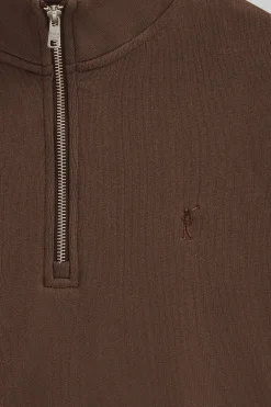 Sudadera marron oscuro de media cremallera y efecto lavado con logo Rigby Go