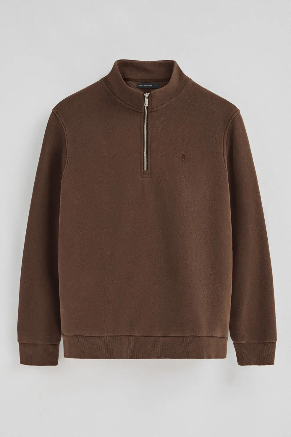 Sudadera marron oscuro de media cremallera y efecto lavado con logo Rigby Go