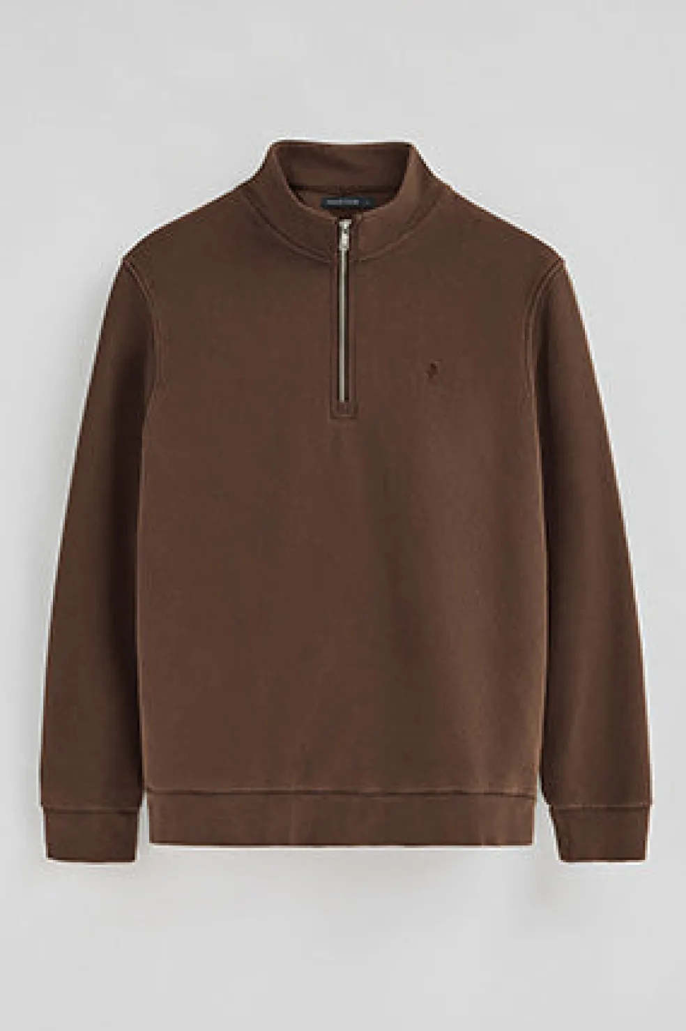 Sudadera marron oscuro de media cremallera y efecto lavado con logo Rigby Go