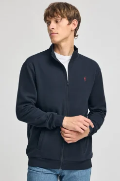 Sudadera navy abierta con cuello elevado y logo Rigby Go