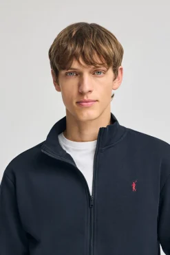 Sudadera navy abierta con cuello elevado y logo Rigby Go