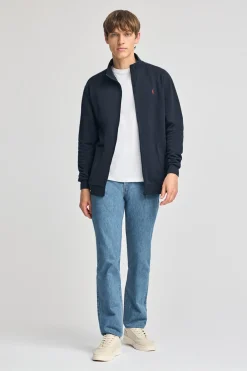 Sudadera navy abierta con cuello elevado y logo Rigby Go