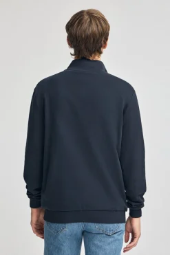 Sudadera navy abierta con cuello elevado y logo Rigby Go