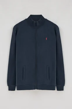 Sudadera navy abierta con cuello elevado y logo Rigby Go