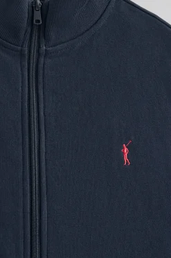 Sudadera navy abierta con cuello elevado y logo Rigby Go