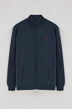 Sudadera navy abierta con cuello elevado y logo Rigby Go