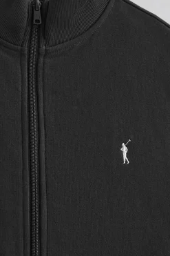 Sudadera negra abierta con cuello elevado y logo Rigby Go