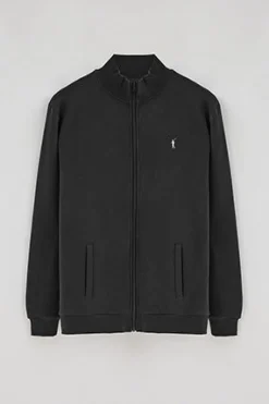Sudadera negra abierta con cuello elevado y logo Rigby Go