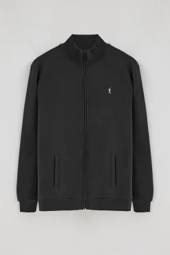 Sudadera negra abierta con cuello elevado y logo Rigby Go
