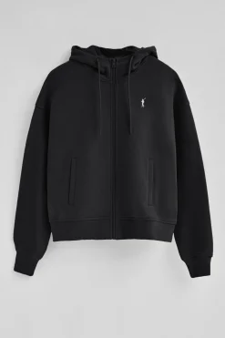 Sudadera negra con capucha con cremallera y logo Rigby Go