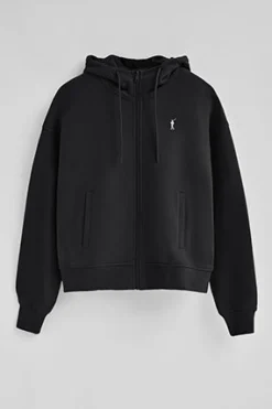 Sudadera negra con capucha con cremallera y logo Rigby Go