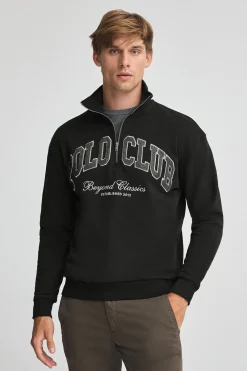 Sudadera negra con media cremallera y logo Established 2012 Polo Club