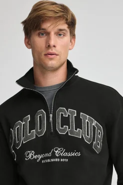 Sudadera negra con media cremallera y logo Established 2012 Polo Club