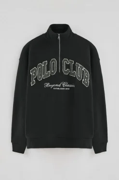 Sudadera negra con media cremallera y logo Established 2012 Polo Club