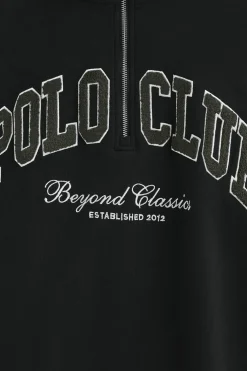 Sudadera negra con media cremallera y logo Established 2012 Polo Club