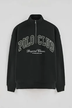 Sudadera negra con media cremallera y logo Established 2012 Polo Club