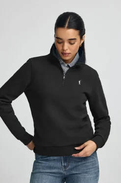Sudadera negra con media cremallera y logo Rigby Go