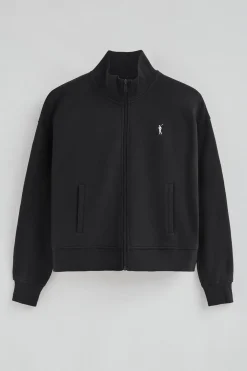 Sudadera negra de cuello alto y cremallera completa con logo Rigby Go
