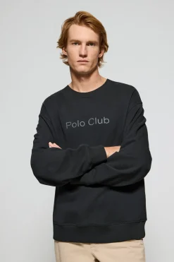 Sudadera negra de cuello redondo con logotipo Polo Club