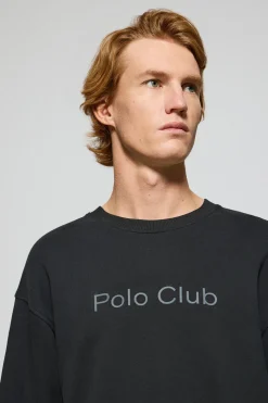 Sudadera negra de cuello redondo con logotipo Polo Club