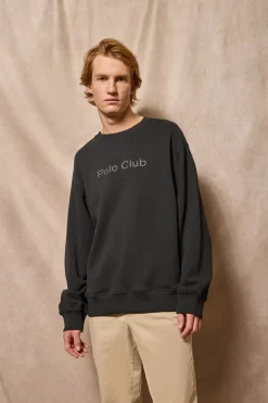 Sudadera negra de cuello redondo con logotipo Polo Club