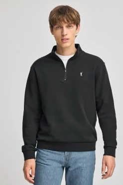 Sudadera negra de media cremallera y bordado Rigby Go