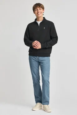 Sudadera negra de media cremallera y bordado Rigby Go