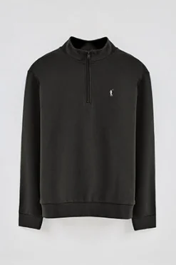 Sudadera negra de media cremallera y bordado Rigby Go