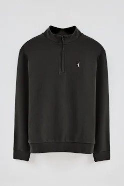Sudadera negra de media cremallera y bordado Rigby Go