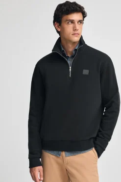 Sudadera negra de media cremallera con logo Polo Club