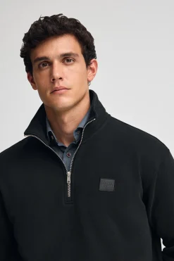 Sudadera negra de media cremallera con logo Polo Club