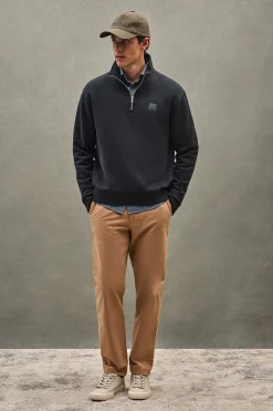 Sudadera negra de media cremallera con logo Polo Club